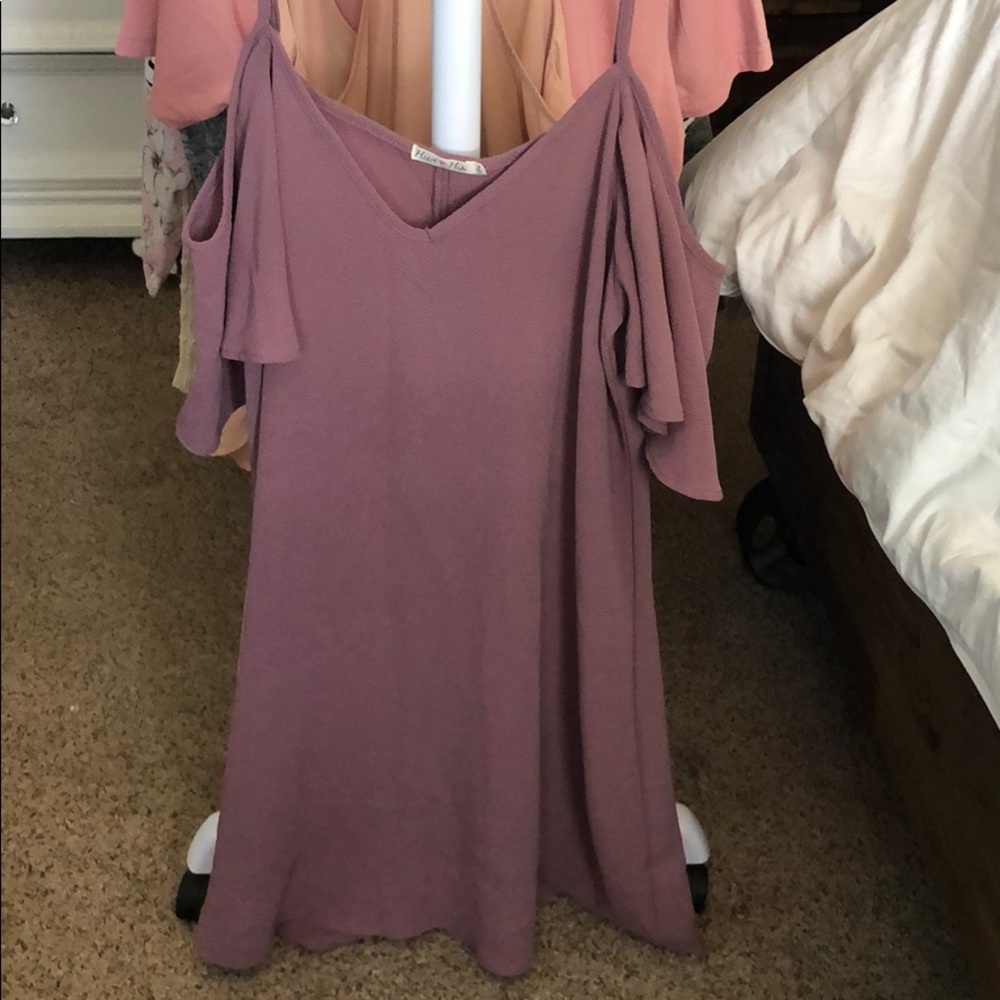 Open shoulder purple dress